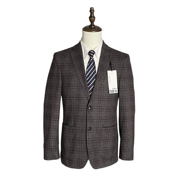 Bar III Men's 38R Slim Fit Sport Coat Stretch Unlined Brown Plaid NEW - Picture 1 of 11